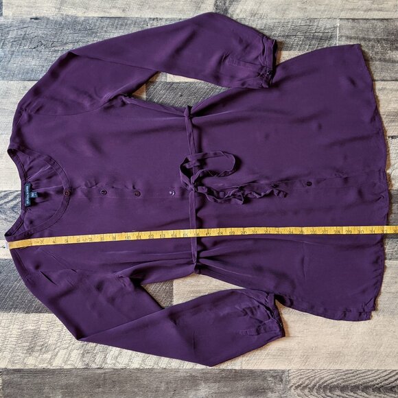 Eileen Fisher Silk Button-Down Drawstring Shirt Dress Purple Small - Picture 5 of 7